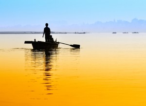 Boat on sunset.